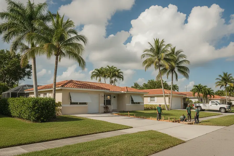 Kendall street of stucco ranch homes